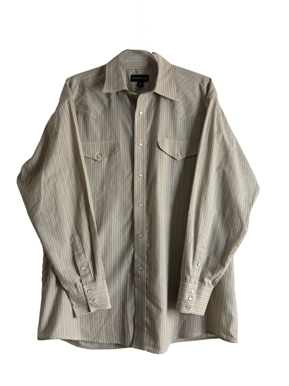 Panhandle Slim Beige Striped Western Button-Up Shirt - Picture 1 of 16